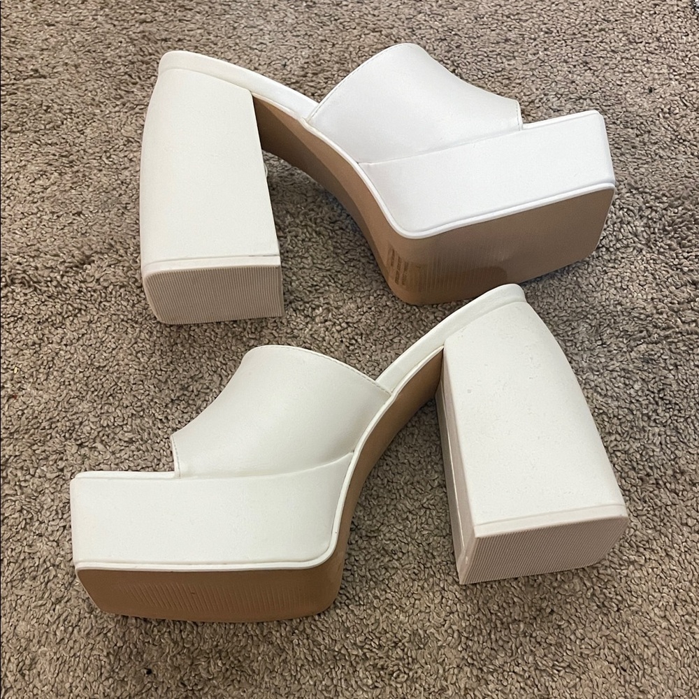 EGO White Square-Toe Platform Mule Heels SZ UK7/US9 - Picture 3 of 5